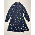 Banana Republic Dress Womens 6 Blue Cherry Print Mock Neck Long Sleeve Fit Flare