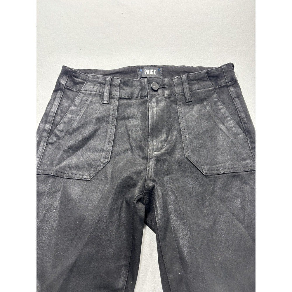 Paige Pants Womens 27 Black Mayslie Coated Denim Jogger Ankle Zip Cuffed Stretch