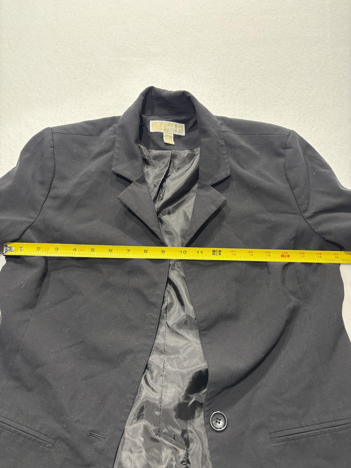 MICHAEL Michael Kors Blazer Womens 8 Black Long One Button Ruched Sleeve Stretch
