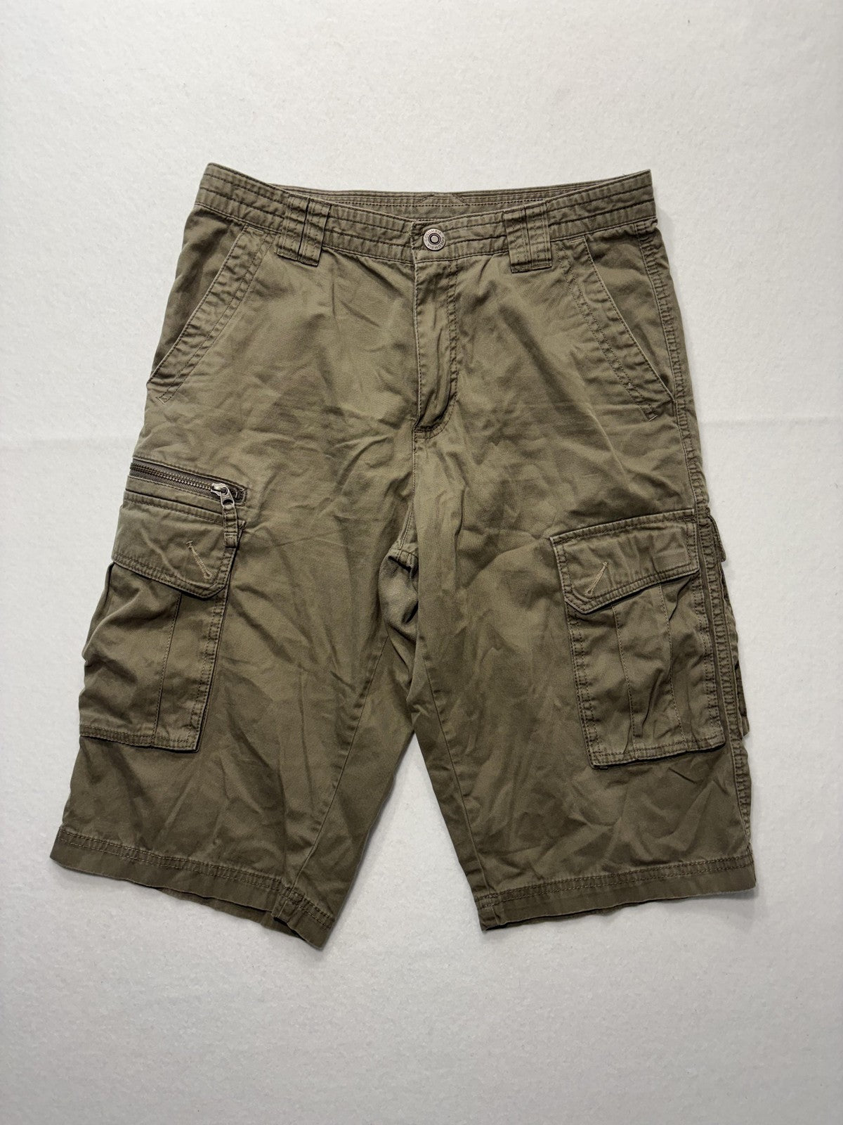 Columbia Cargo Shorts Mens 30 Green Canvas Relaxed Fit Zip Pocket Hiking Outdoor