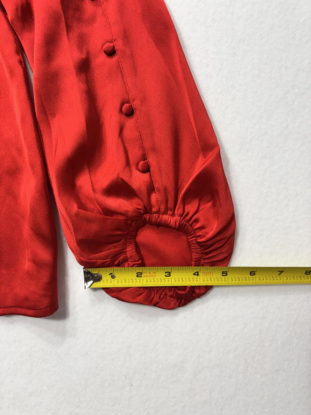 Banana Republic Blouse Womens XS Red Satin V Neck Button Balloon Sleeve Top
