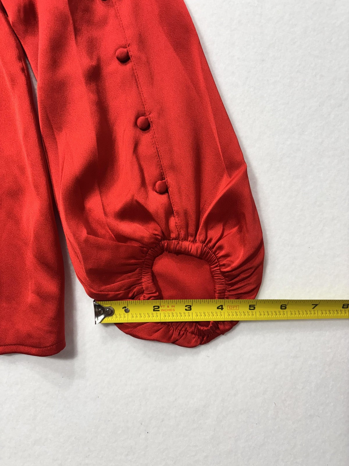 Banana Republic Blouse Womens XS Red Satin V Neck Button Balloon Sleeve Top