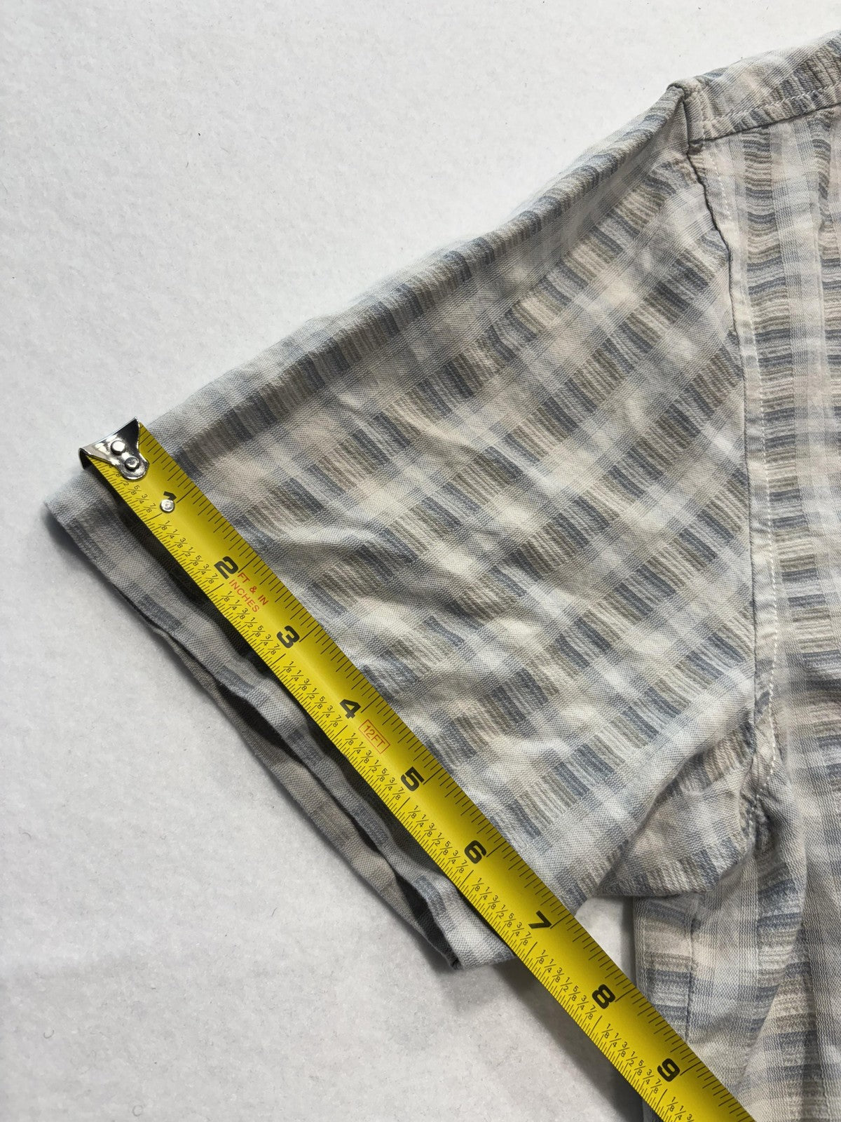 Tommy Bahama Shirt Mens Medium Gray Plaid Silk Cotton Short Sleeve Button Up