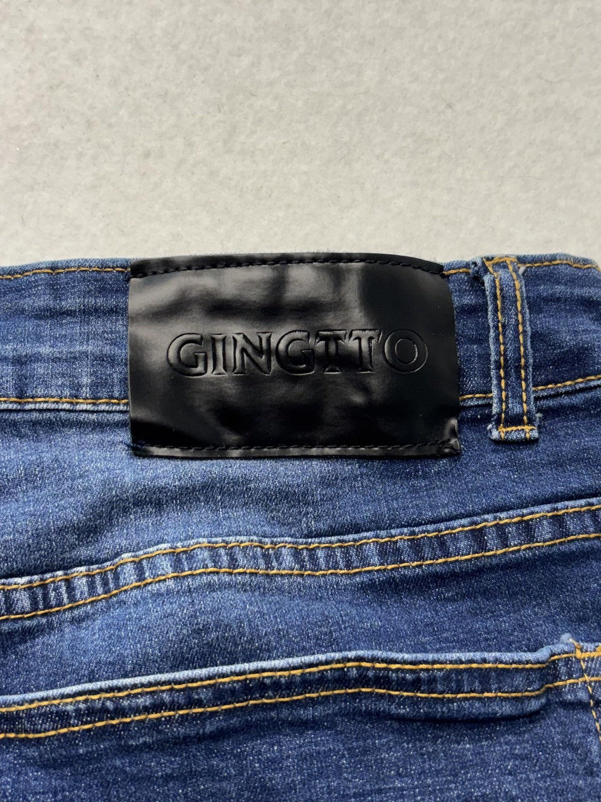 GINGTTO Bermuda Shorts Mens 34 Blue Denim 11" Inseam Distressed Slim 5-Pocket