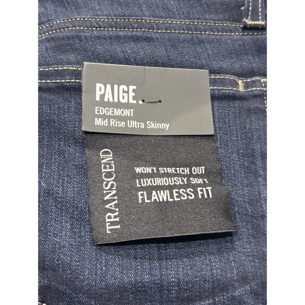 Paige Edgemont Jeans Womens 31 Blue Dark Wash Mid Rise Ultra Skinny 31x29.5 Zips