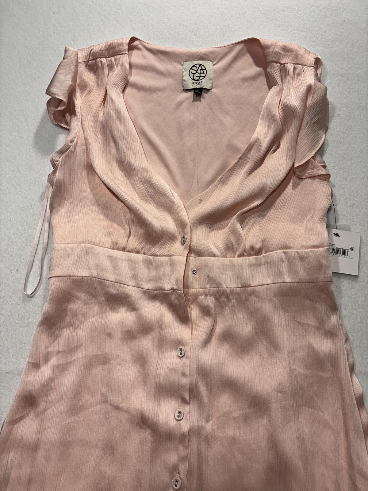 Sage Collective Dress Womens 10 Pink V Neck Flutter Sleeve Satin A Line Midi