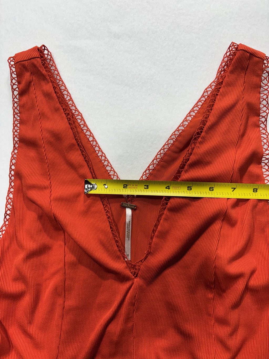 Free People Dress Womens 12 Orange V Neck Crochet Fit Flare Sundress Boho