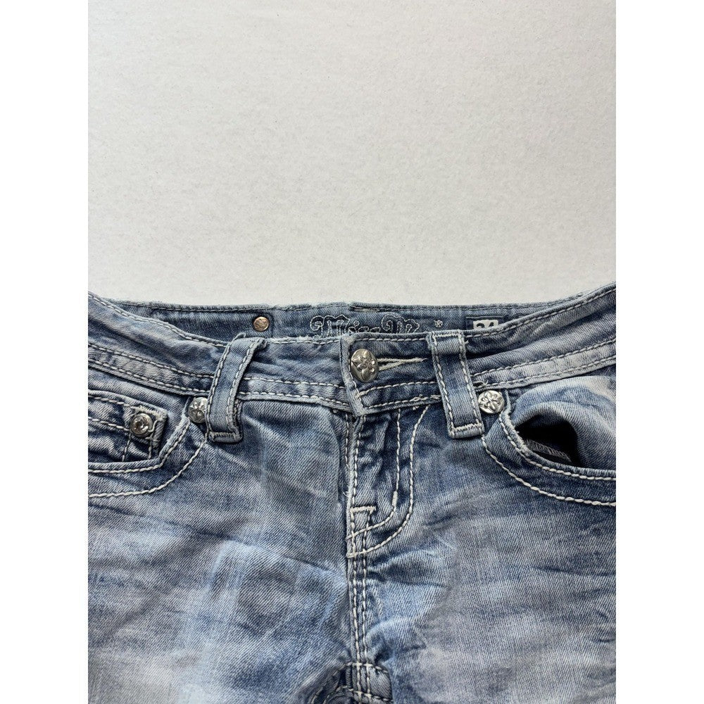 Miss Me Signature Skinny Shorts Womens 24 Blue Cut Off Embroidered Denim JP5038H