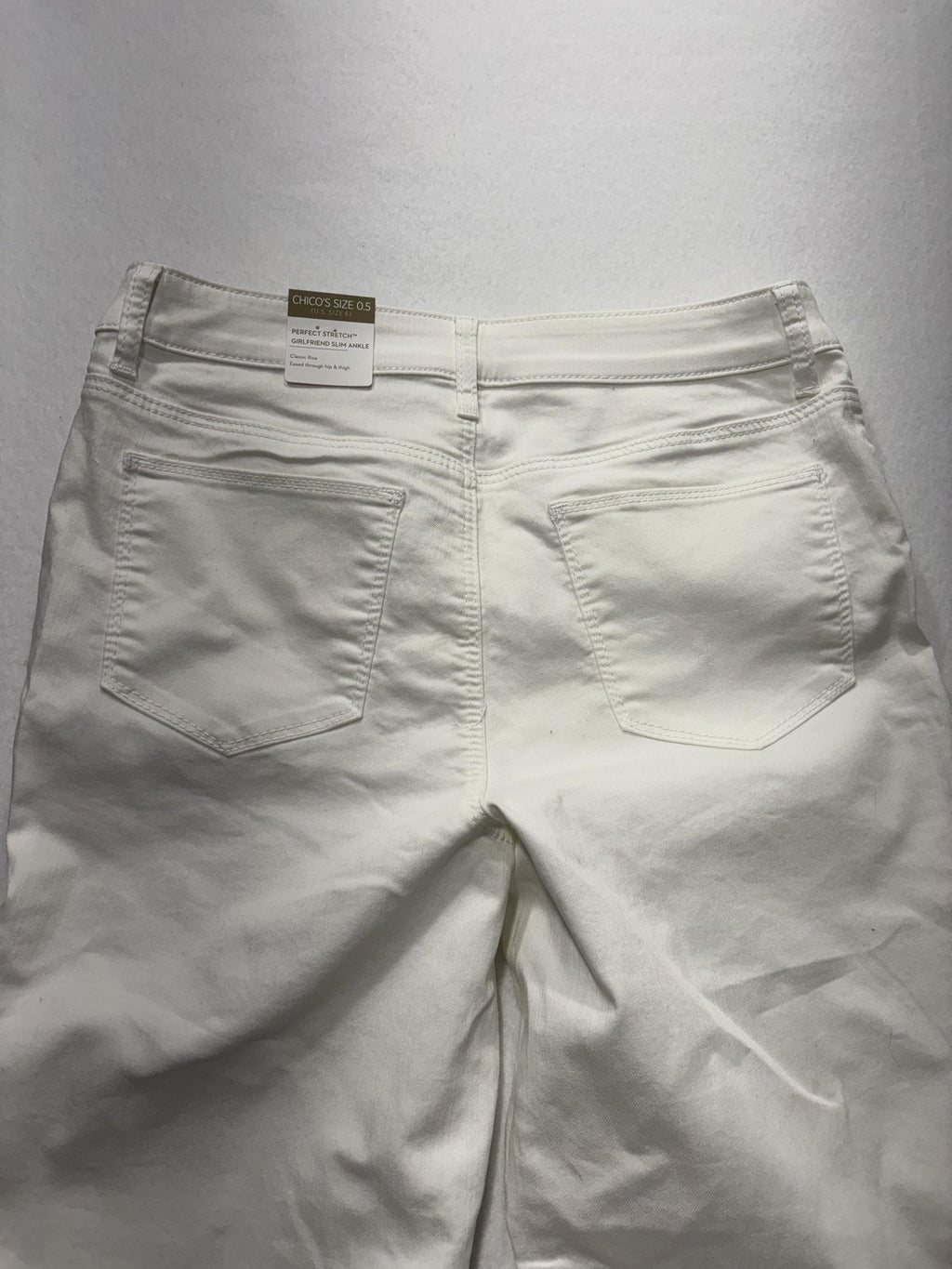 Chico's Jeans Womens 6 White Paisley Stretch Girlfriend Slim Ankle Raw Hem
