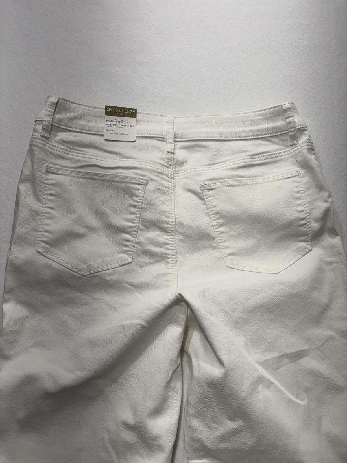 Chico's Jeans Womens 6 White Paisley Stretch Girlfriend Slim Ankle Raw Hem