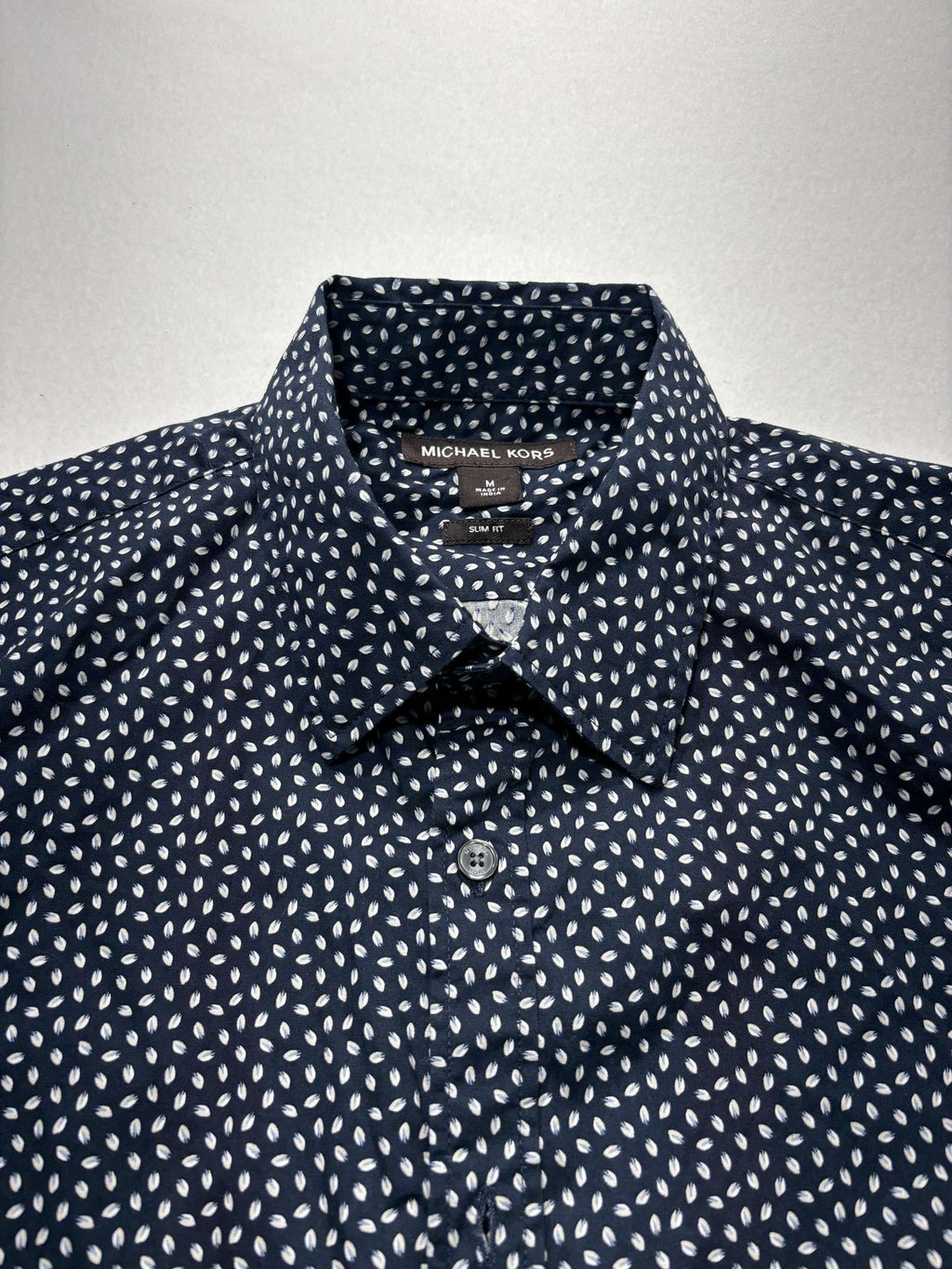 Michael Kors Shirt Mens Medium Blue Geometric Short Sleeve Button Up Slim