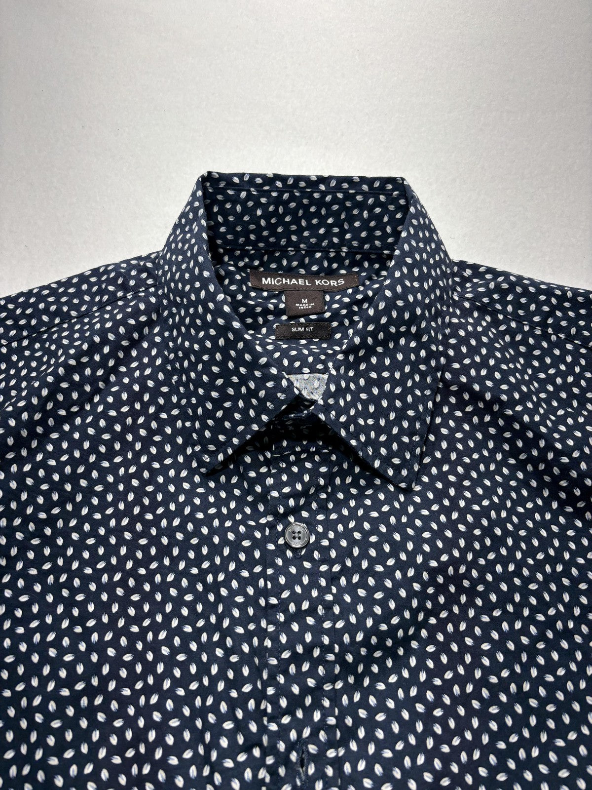 Michael Kors Shirt Mens Medium Blue Geometric Short Sleeve Button Up Slim