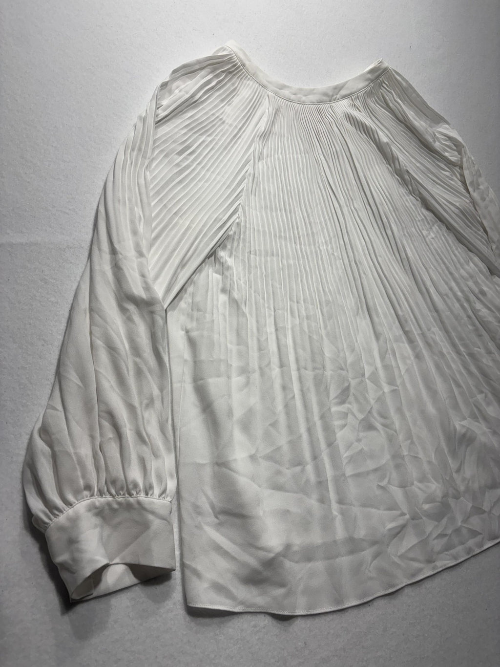 Chico's Blouse Womens 2 White Pleated V Neck Long Balloon Sleeve Tunic Top