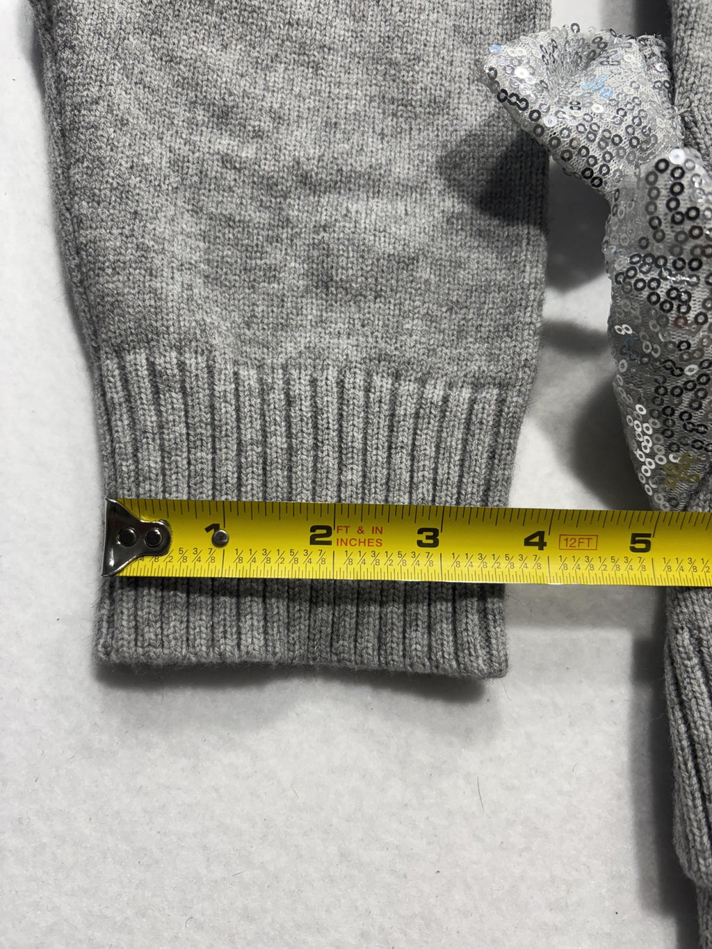 Able Sweater Womens Small Gray Crew Neck Sequin Bow Side Slit Knit Pullover