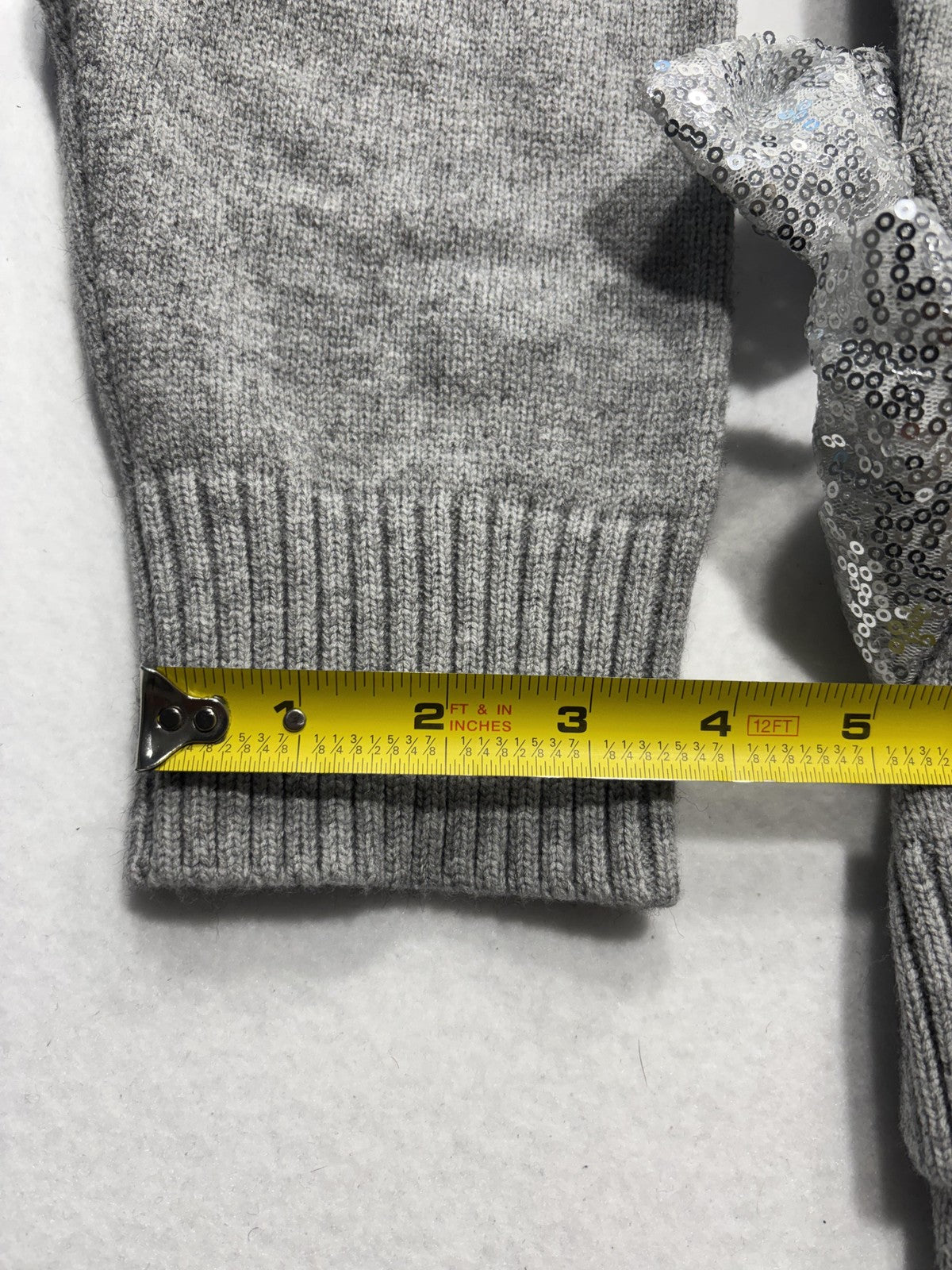 Able Sweater Womens Small Gray Crew Neck Sequin Bow Side Slit Knit Pullover