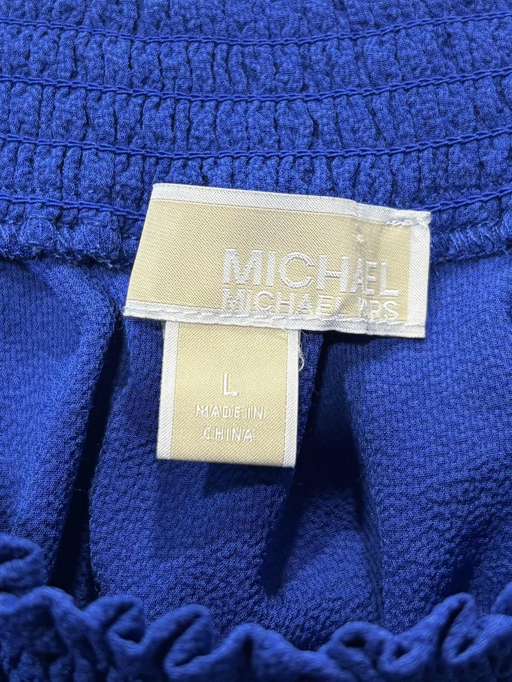 Michael Kors Blouse Womens Large Blue Off Shoulder Tie Tunic Balloon Sleeve Top
