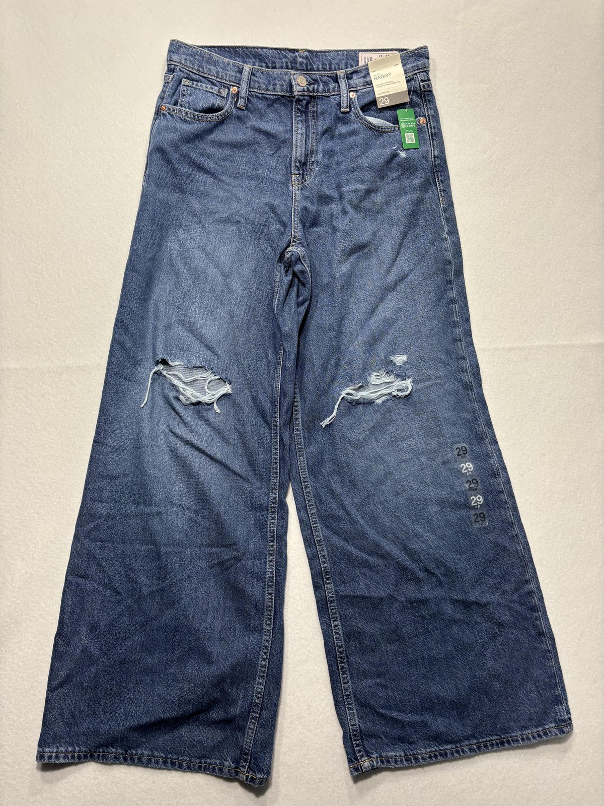 Gap Baggy Mid Rise Jeans Womens 8R Blue Medium Wash Wide Leg Distressed 29x29.5