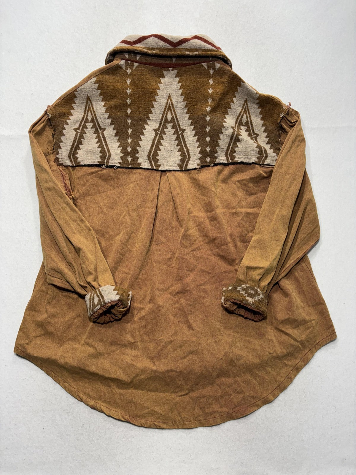 POL Jacket Womens S Brown Snap Front Aztec Geometric Western Shacket FWT361