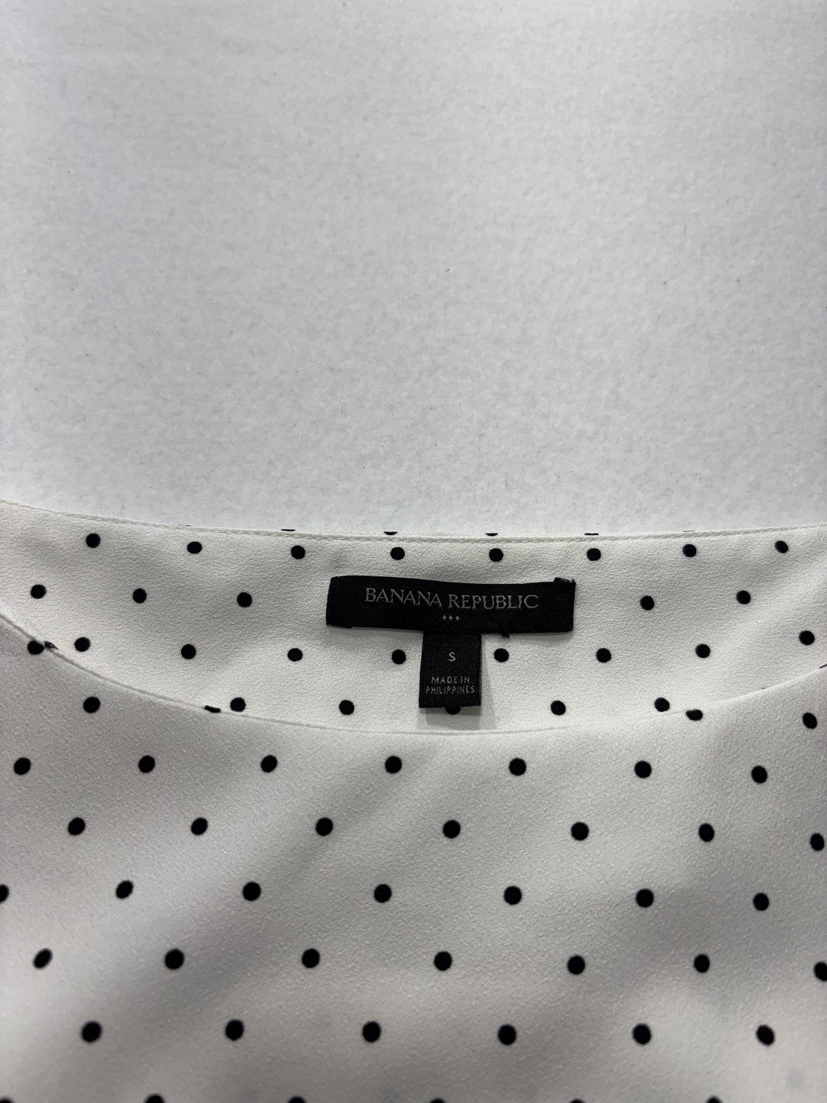 Banana Republic Blouse Womens S Petite White Polka Dot Boatneck Short Sleeve Top