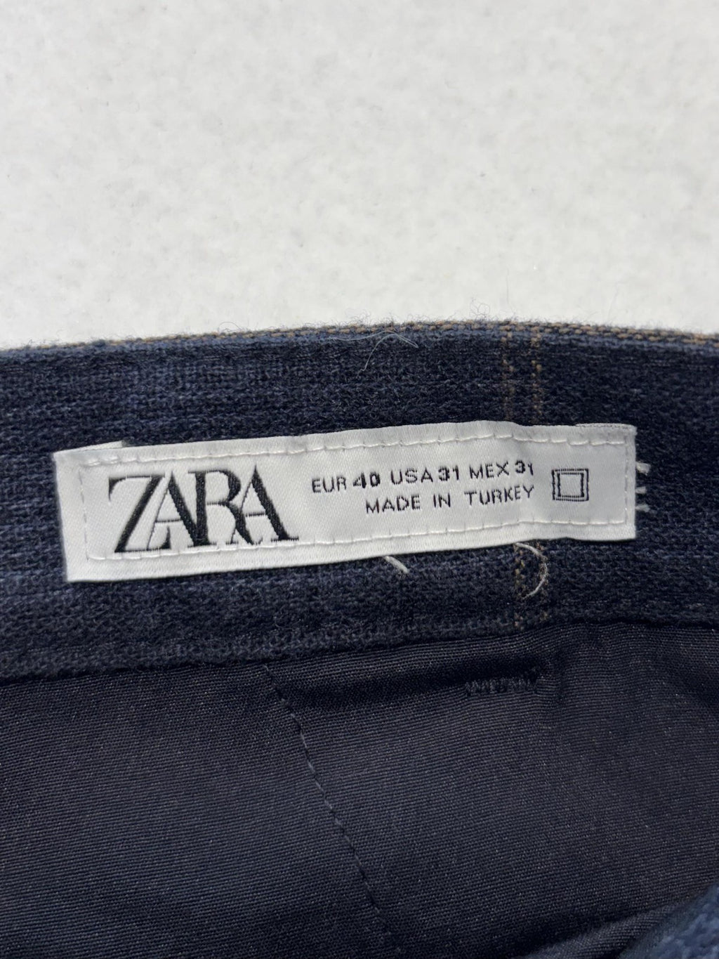ZARA Dress Pants Mens 31x30 Blue Plaid Slim Tapered Flat Front Casual Work