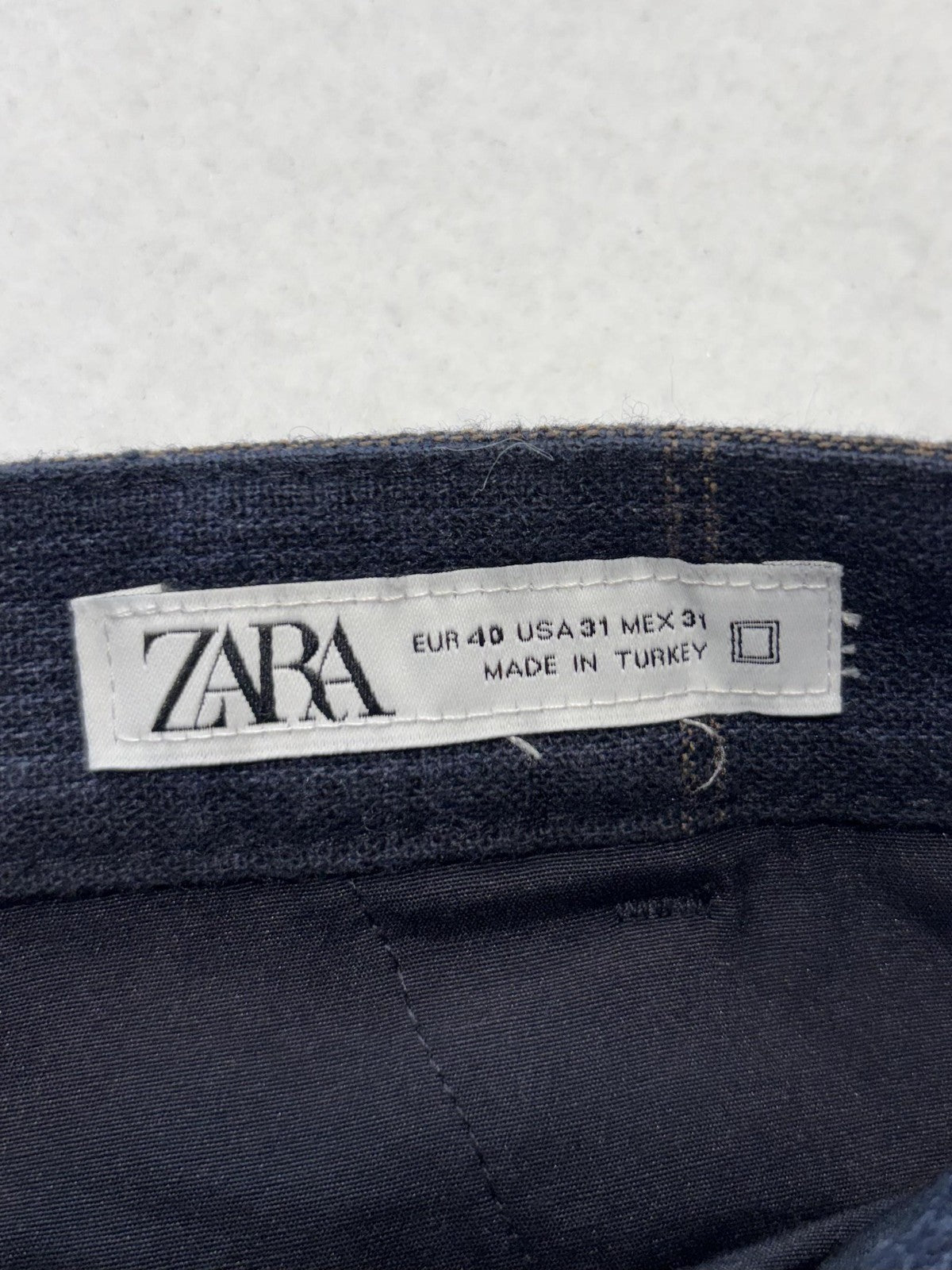 ZARA Dress Pants Mens 31x30 Blue Plaid Slim Tapered Flat Front Casual Work
