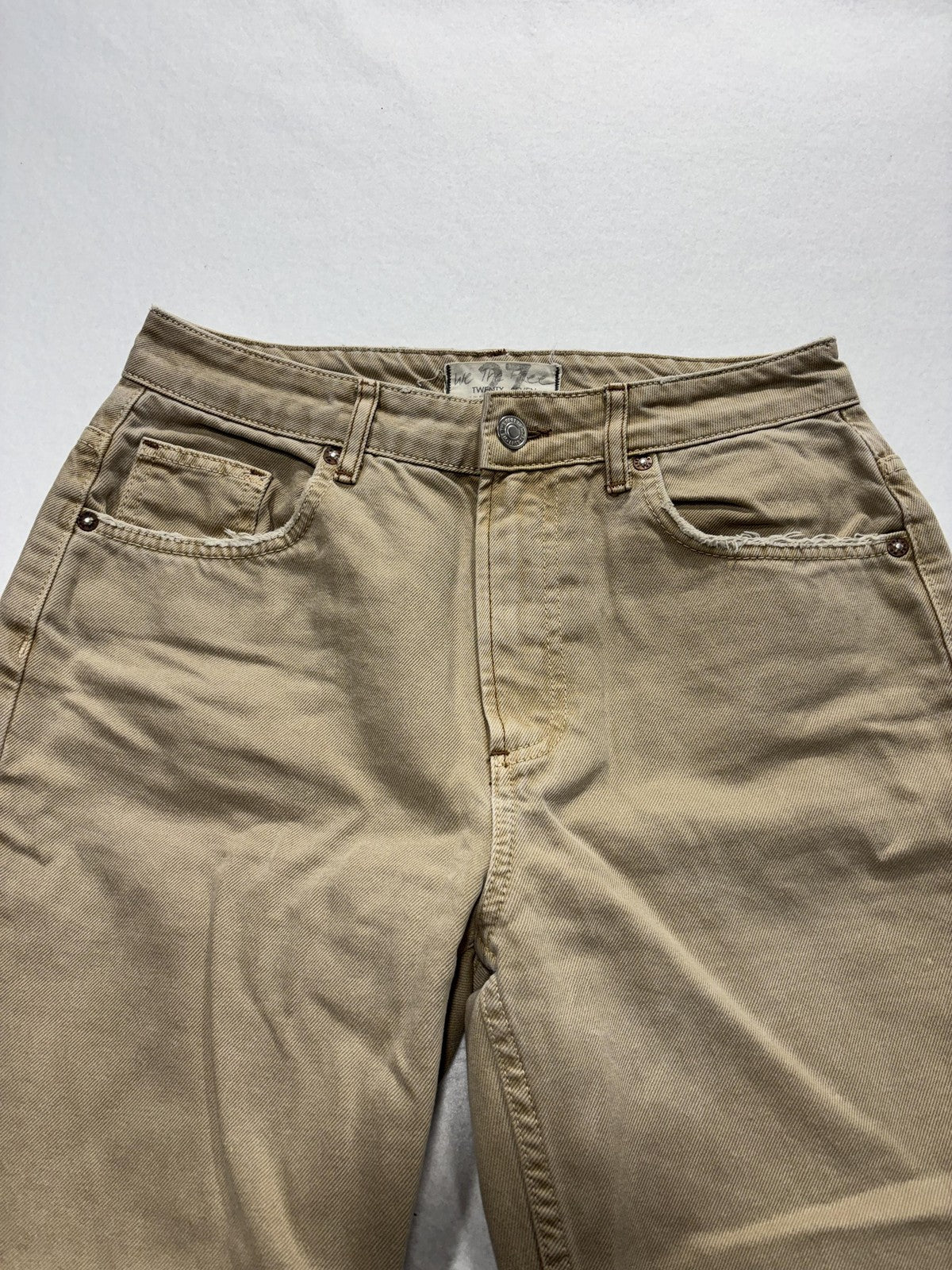 We The Free Jeans Womens 27 Beige High Rise Straight Distressed Raw Hem 27x28