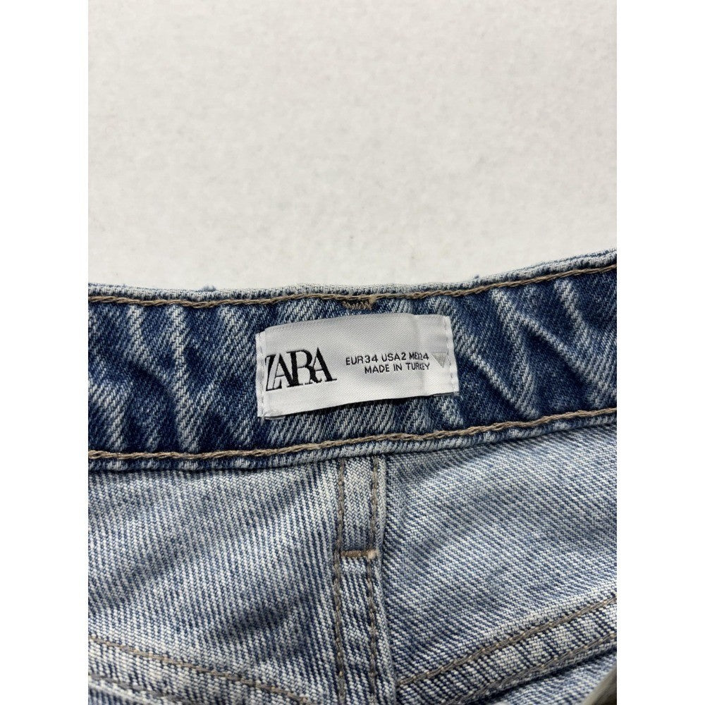 Zara Jeans Womens 2 Blue Medium Wash Straight Leg Mid Rise 24x30.5 Distressed