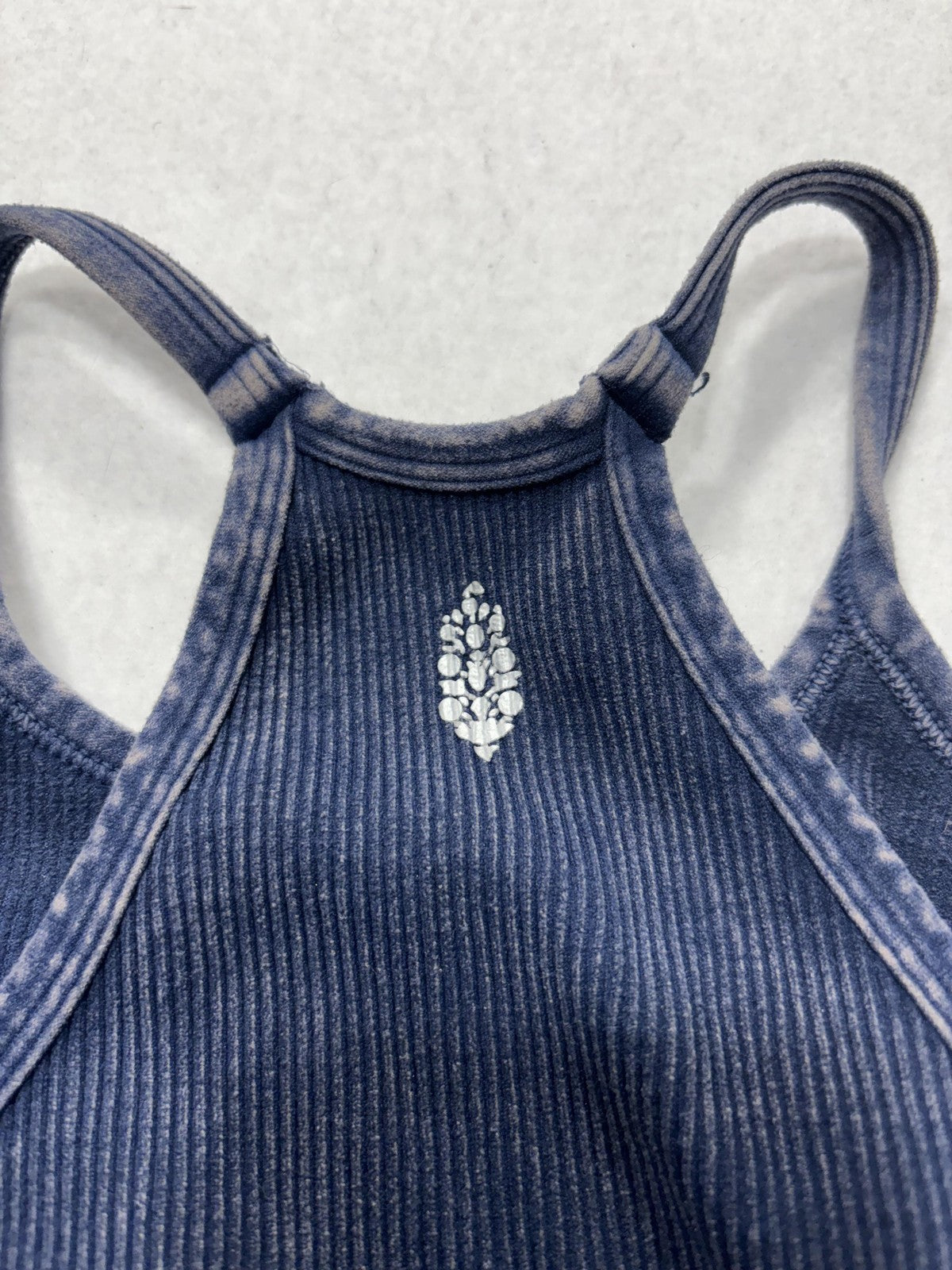 FP Movement Tank Top Womens M/L Blue Ribbed Halter Cropped Knit Yoga Athletic