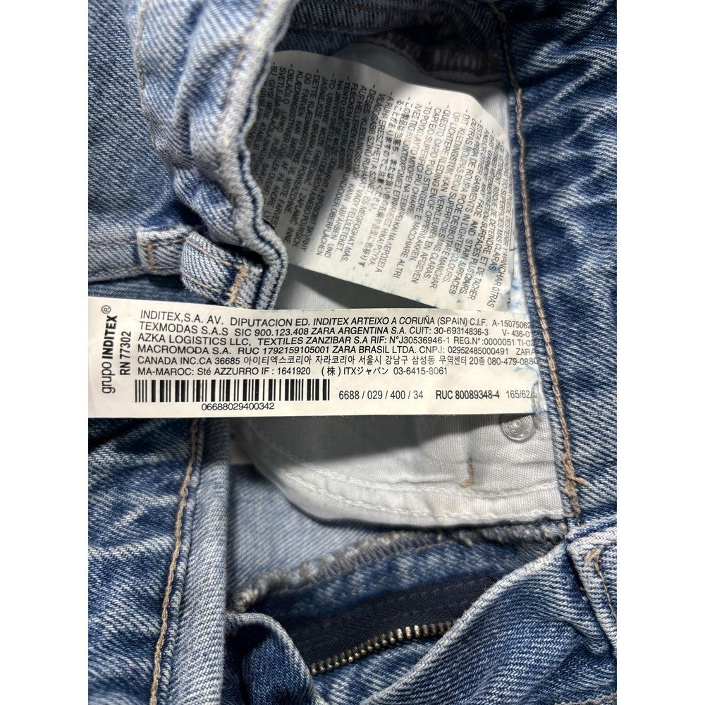 Zara Jeans Womens 2 Blue Medium Wash Straight Leg Mid Rise 24x30.5 Distressed