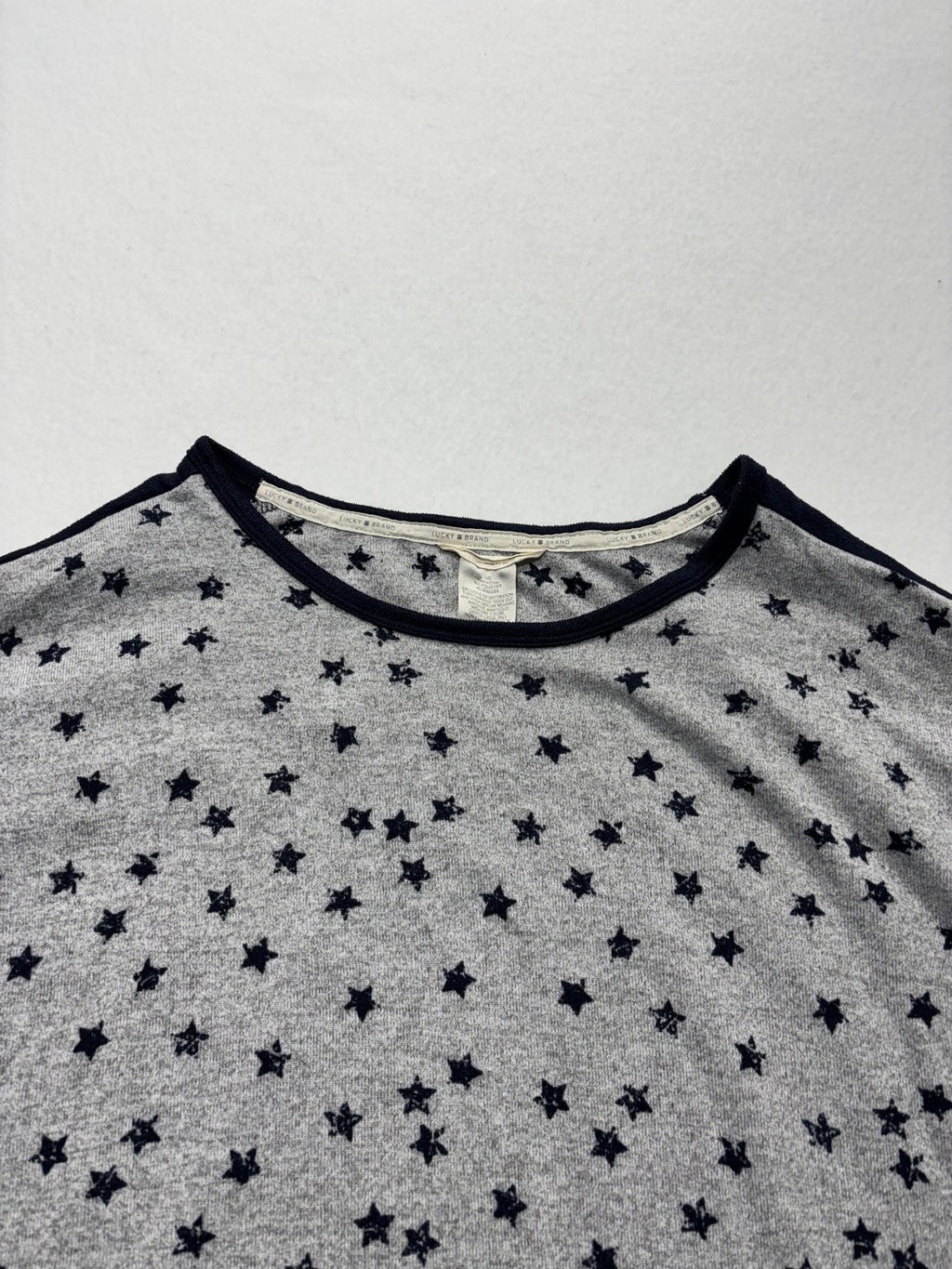 Lucky Brand Shirt Womens L Gray Star Print Scoop Neck Dolman Sleeve Tee