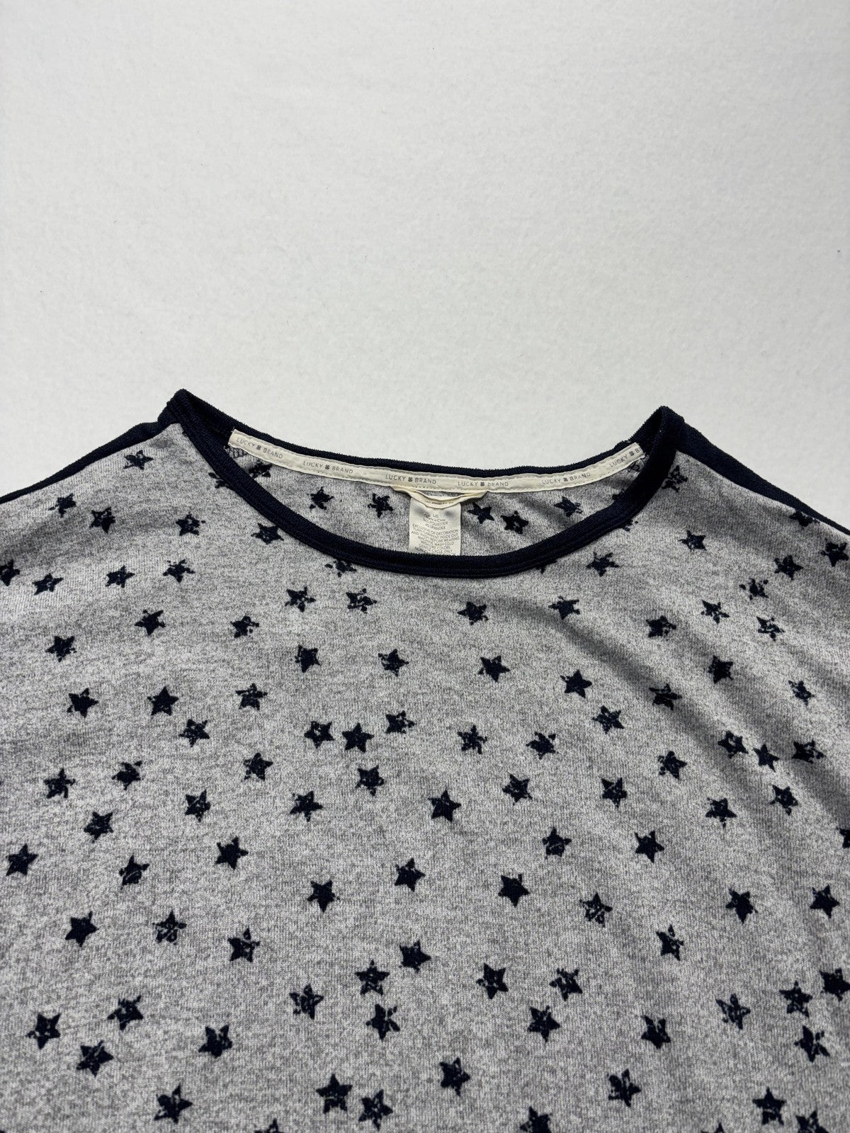 Lucky Brand Shirt Womens L Gray Star Print Scoop Neck Dolman Sleeve Tee