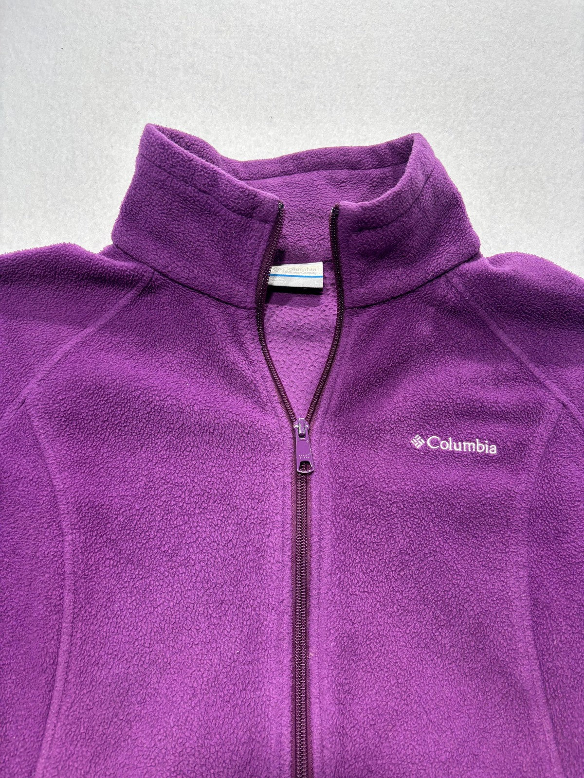 Columbia Jacket Womens Large Purple Fleece Full Zip Stand Collar Pockets Outdoor
