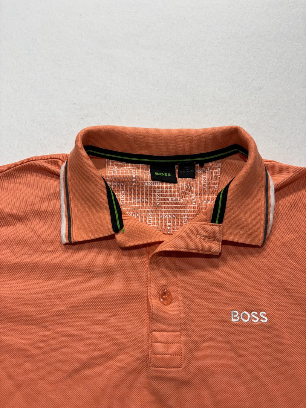 Boss Polo Shirt Mens Medium Orange Tipped Collar Logo Short Sleeve Knit Casual