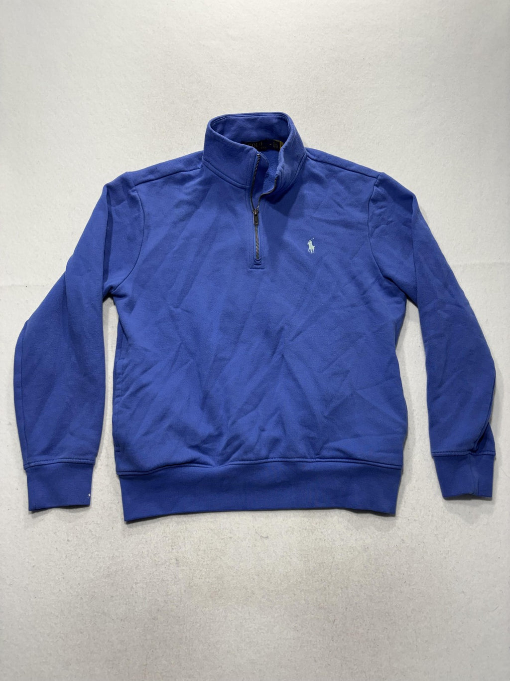 Polo Ralph Lauren Sweatshirt Mens Medium Blue 1/4 Zip Mock Neck Fleece Logo