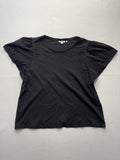 Chico's Shirt Womens XL Black Crew Neck Flutter Sleeve Eyelet Cotton Top
