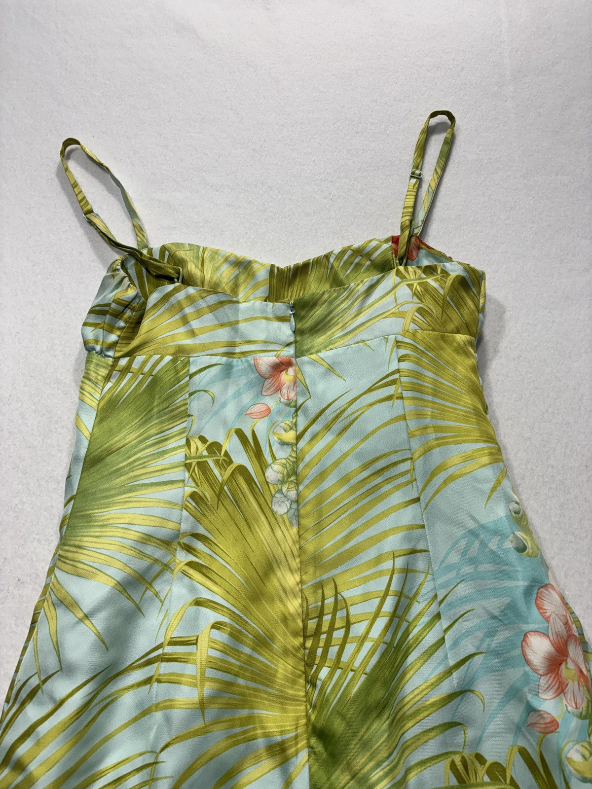 Tommy Bahama Dress Womens 6 Green Blue Silk Floral Sweetheart Sundress Strappy