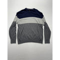 Banana Republic Mens Large Blue Gray Striped Crew Neck Luxe Yarn Knit Sweater