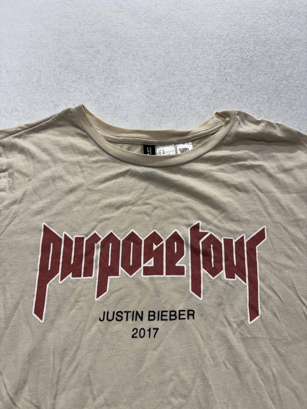 H&M Shirt Mens Medium Beige Justin Bieber Purpose Tour 2017 Graphic Concert Tee
