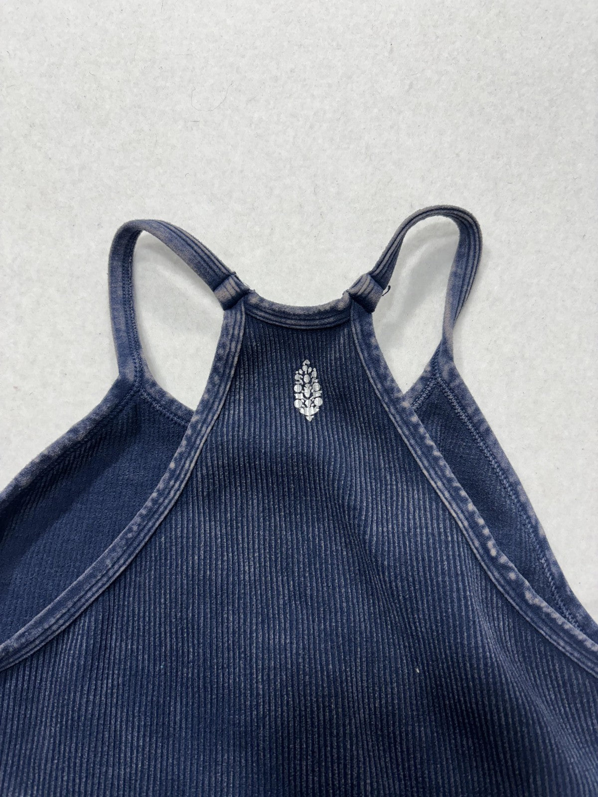 FP Movement Tank Top Womens M/L Blue Ribbed Halter Cropped Knit Yoga Athletic