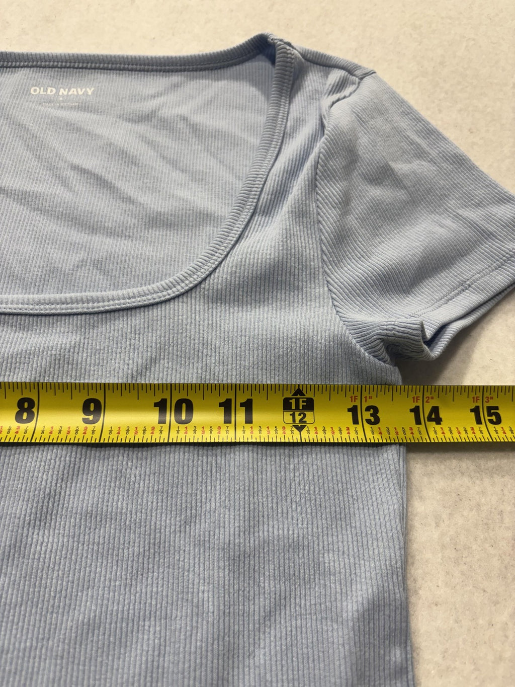 Old Navy Shirt Womens Small Blue Square Neck Short Sleeve Ribbed Tee Stretch