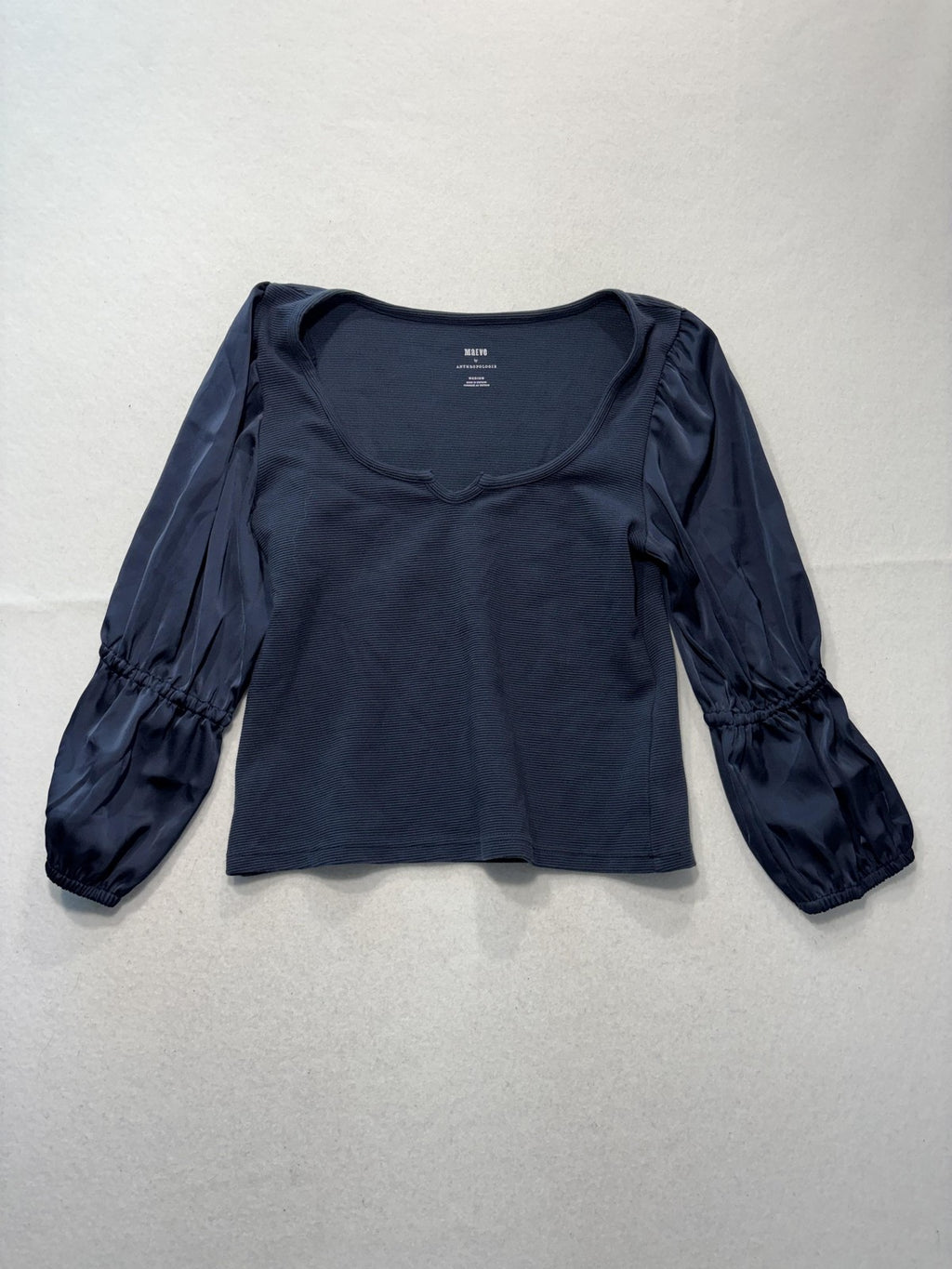 Maeve By Anthropologie Blouse Womens Medium Blue Scoop Neck Balloon Sleeve Top