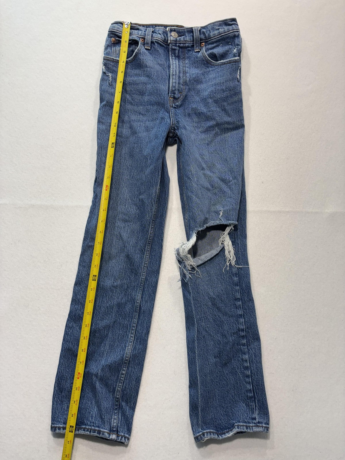 Abercrombie & Fitch 90s Straight Jeans Womens 25 Blue High Rise Distressed 25x27