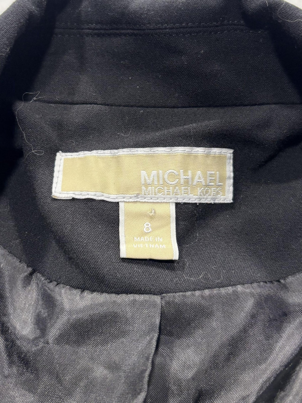 MICHAEL Michael Kors Blazer Womens 8 Black Long One Button Ruched Sleeve Stretch