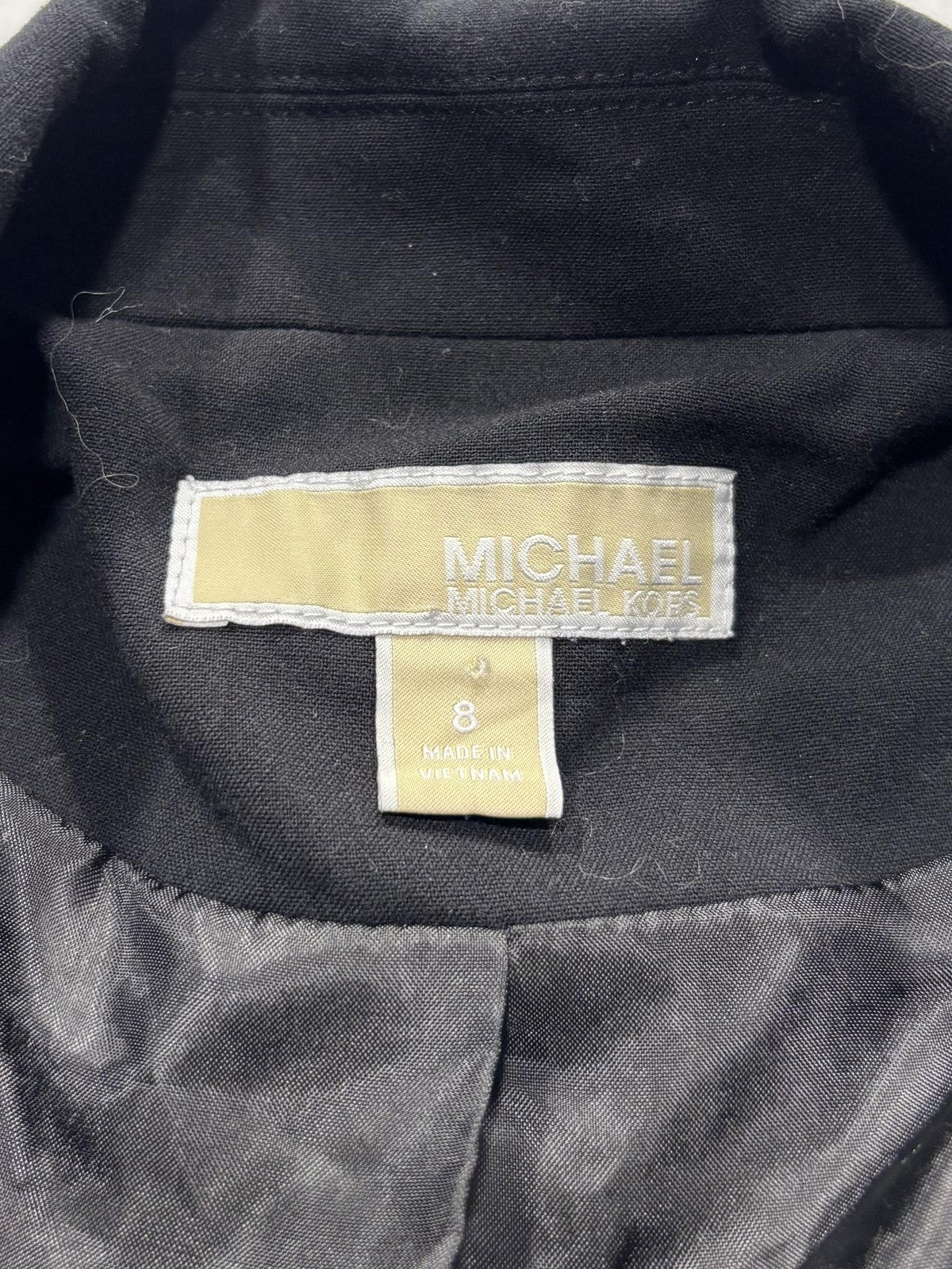 MICHAEL Michael Kors Blazer Womens 8 Black Long One Button Ruched Sleeve Stretch