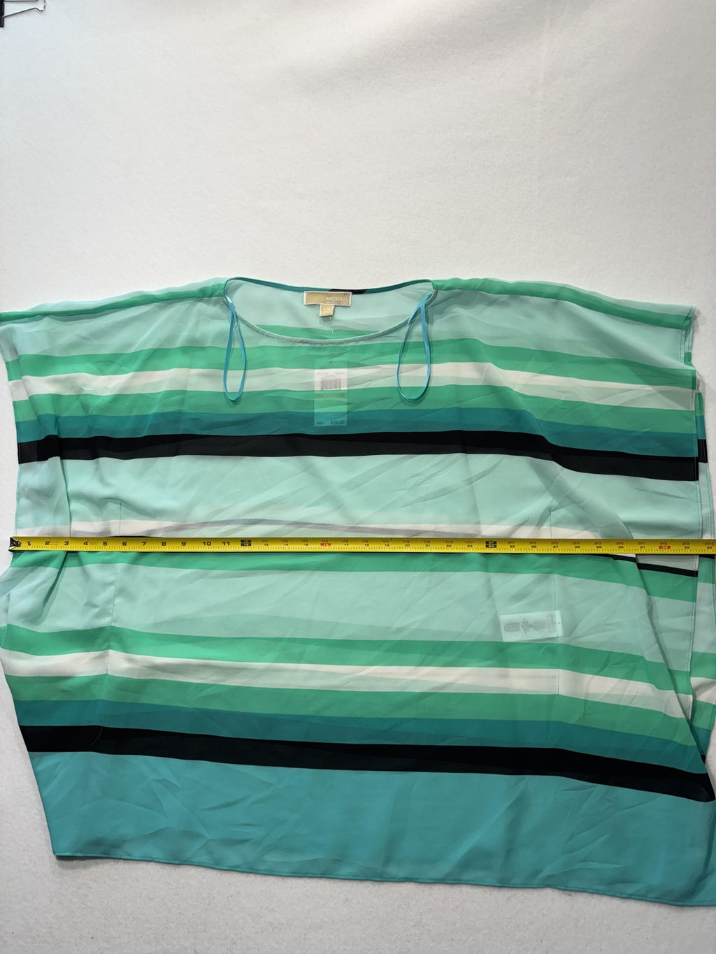 MICHAEL Michael Kors Blouse Womens S/M Blue Stripe Boat Neck Sheer Tunic Top