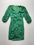 BCBGMAXAZRIA Dress Womens 4 Green Jacquard Sweetheart Ruffle Ruched Mini Party