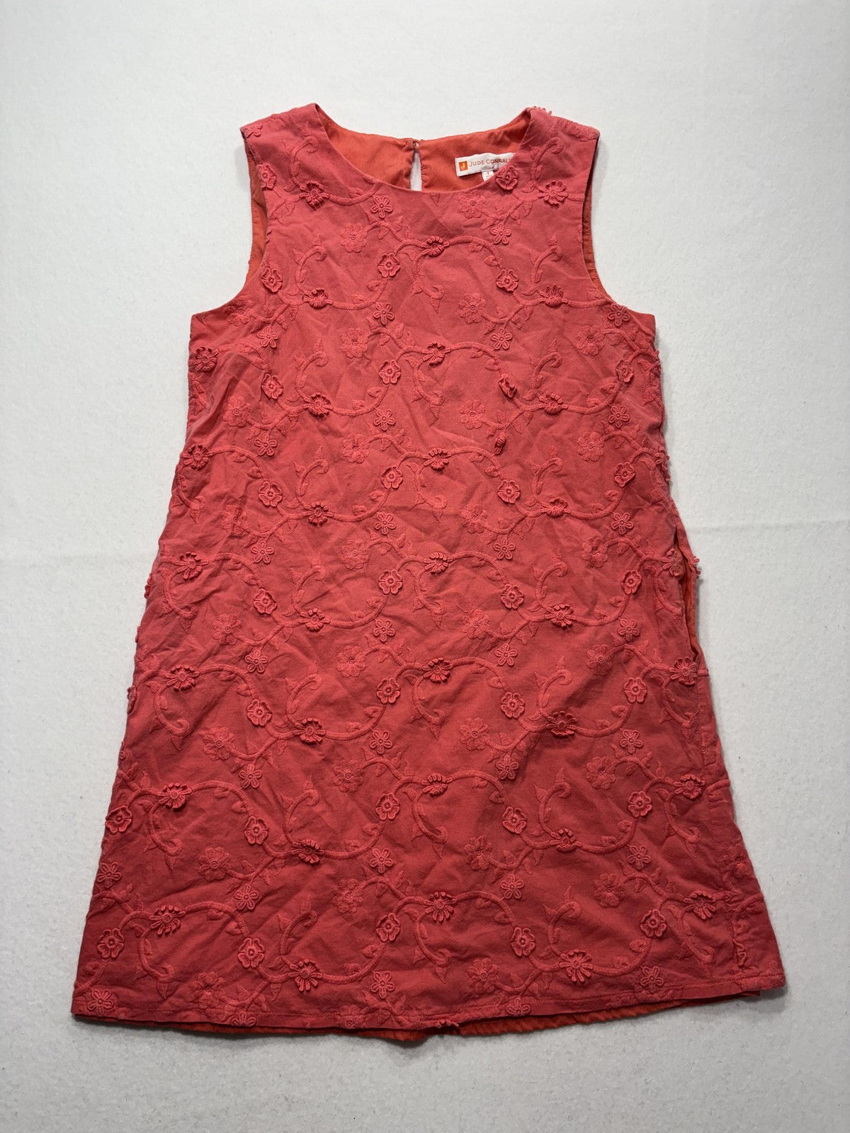 Jude Connally Dress Womens 8 Pink Floral Embroidered Sleeveless Shift
