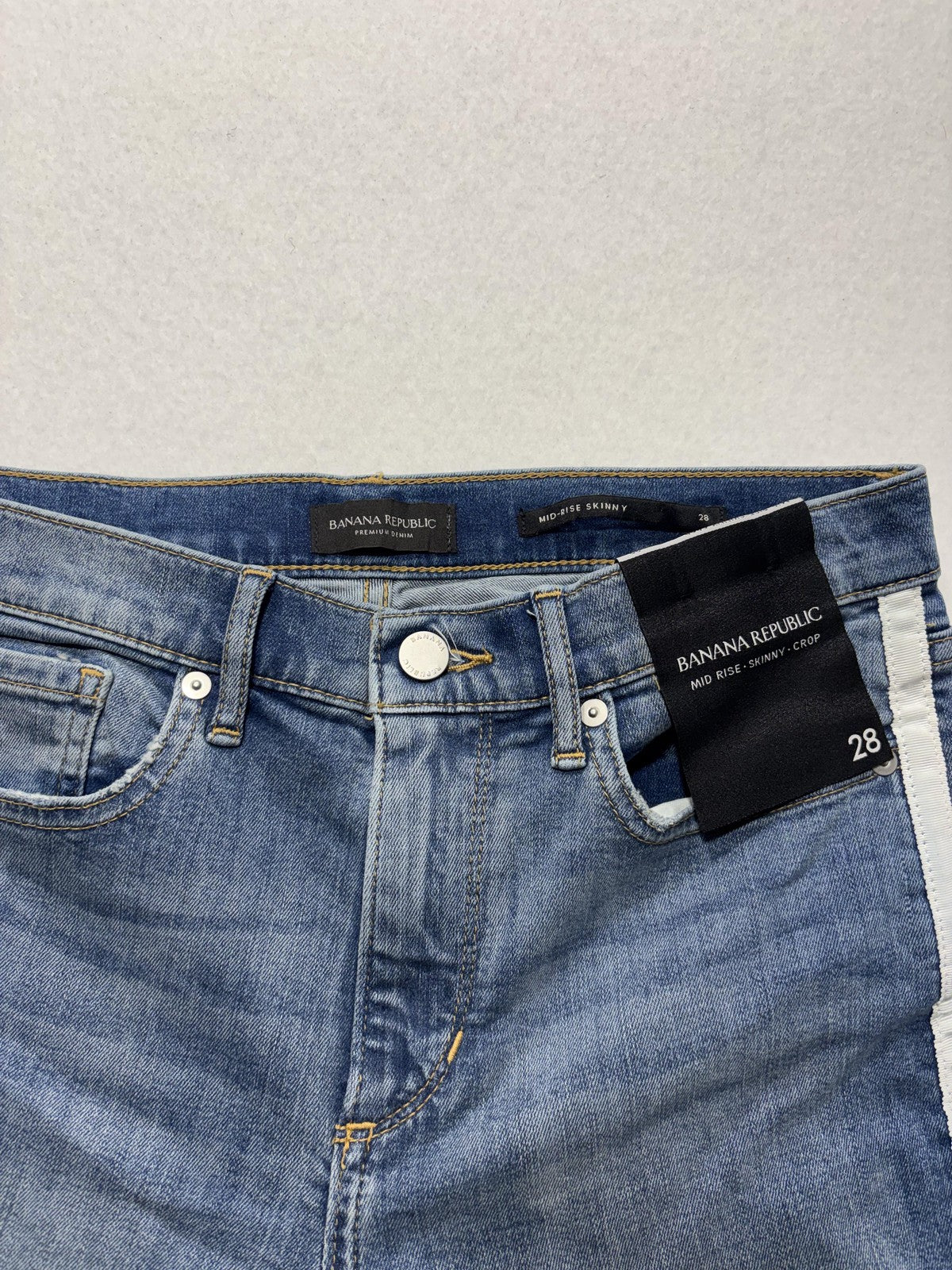 Banana Republic Jeans Womens 28 Blue Wash Mid Rise Skinny Crop Stripe 28x27.5