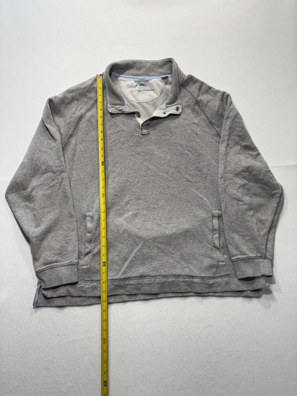 Tommy Bahama Sweater Mens 2XL Gray Mock Neck Snap Placket Knit Pullover Pockets