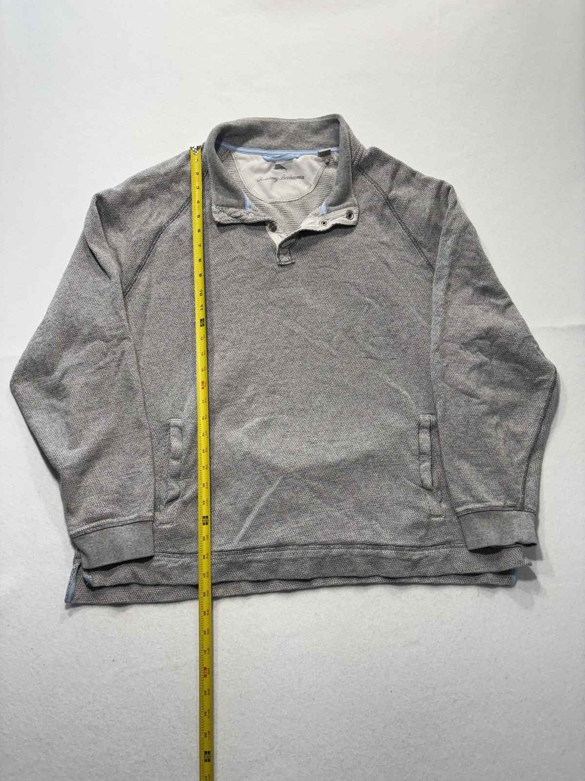 Tommy Bahama Sweater Mens 2XL Gray Mock Neck Snap Placket Knit Pullover Pockets